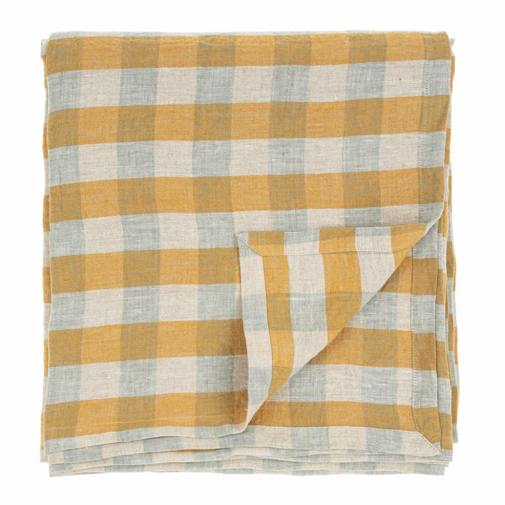 100% Linen Gingham Tablecloth Yellow Kitchen