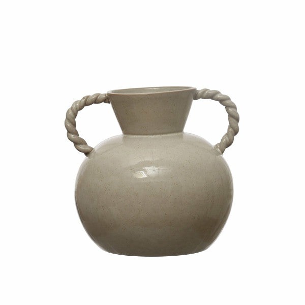 Handled Vase With Speckled Glaze Finish Decor