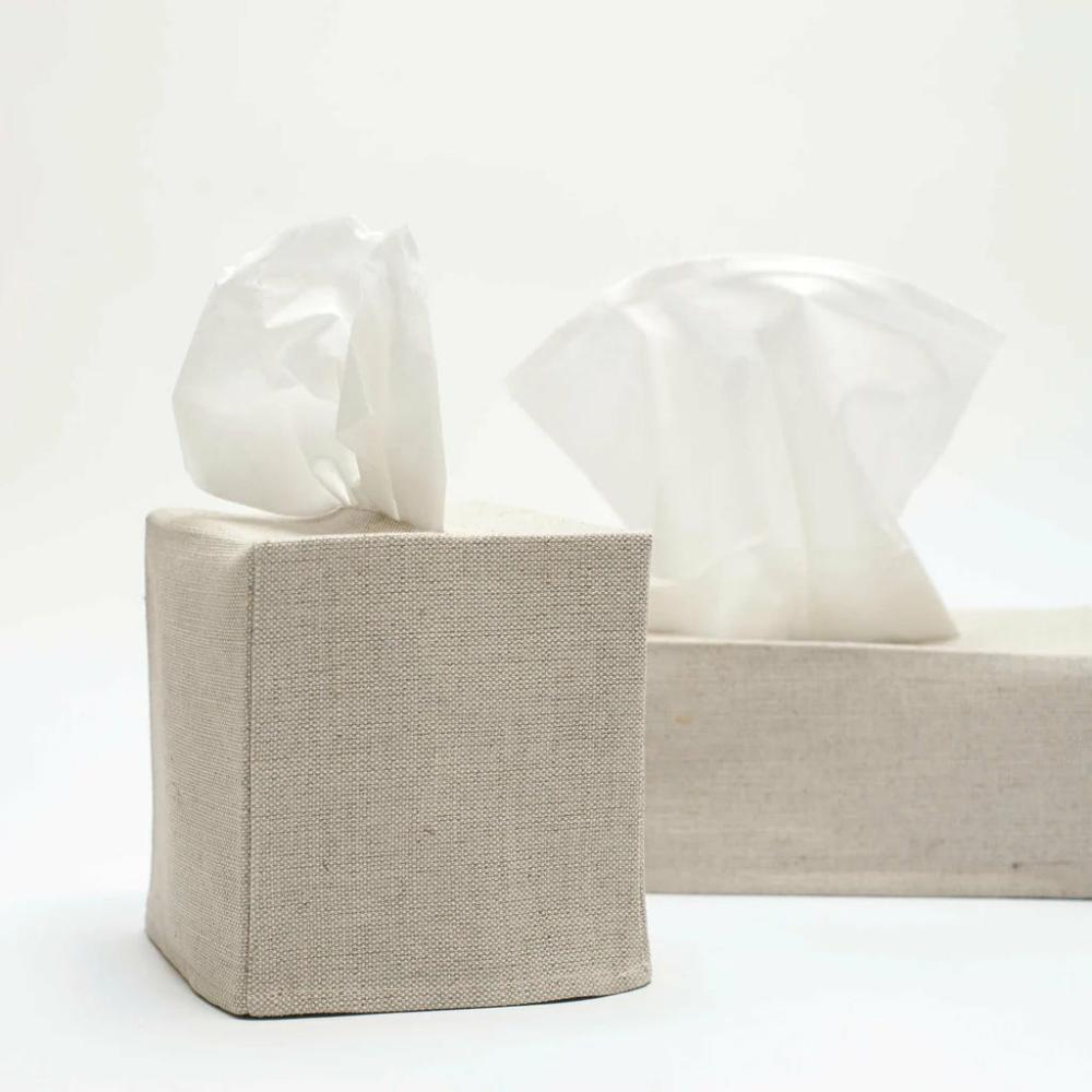 Linen Tissue Box Cover Oatmeal Bath Accessories