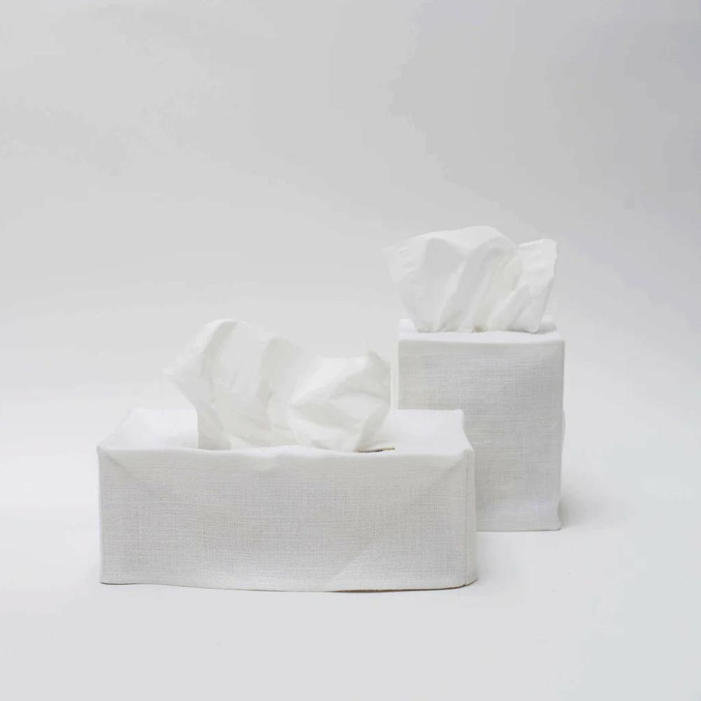 Linen Tissue Box Cover White Bath Accessories