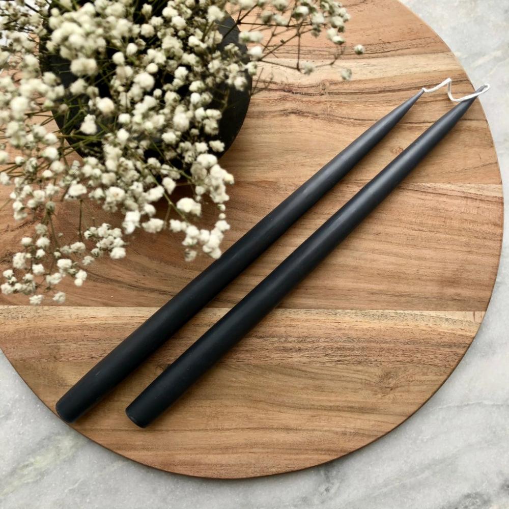 Pair Of Hand-Dipped Danish Tapers Dark Grey Candles