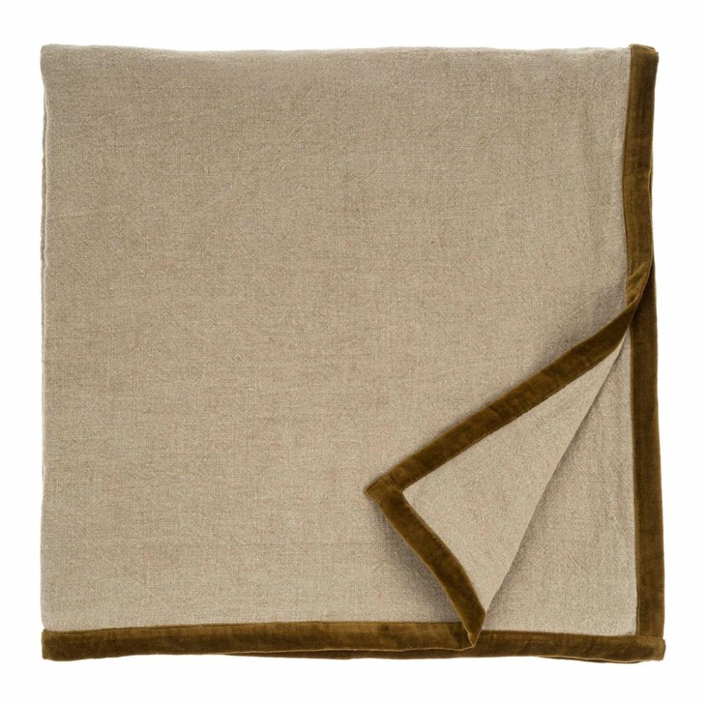 Velvet Trim Linen Bed Blanket Decor