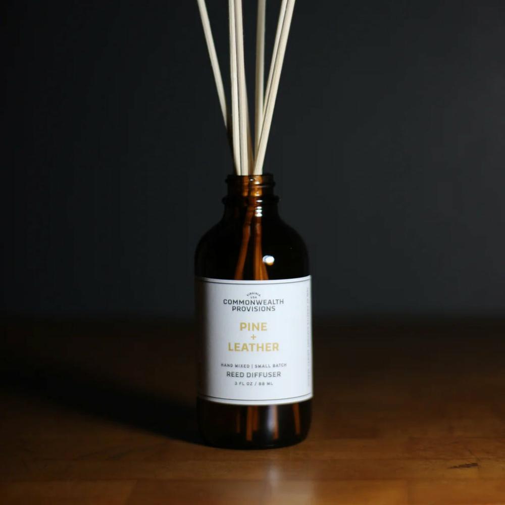 Pine + Leather Reed Diffuser Decor